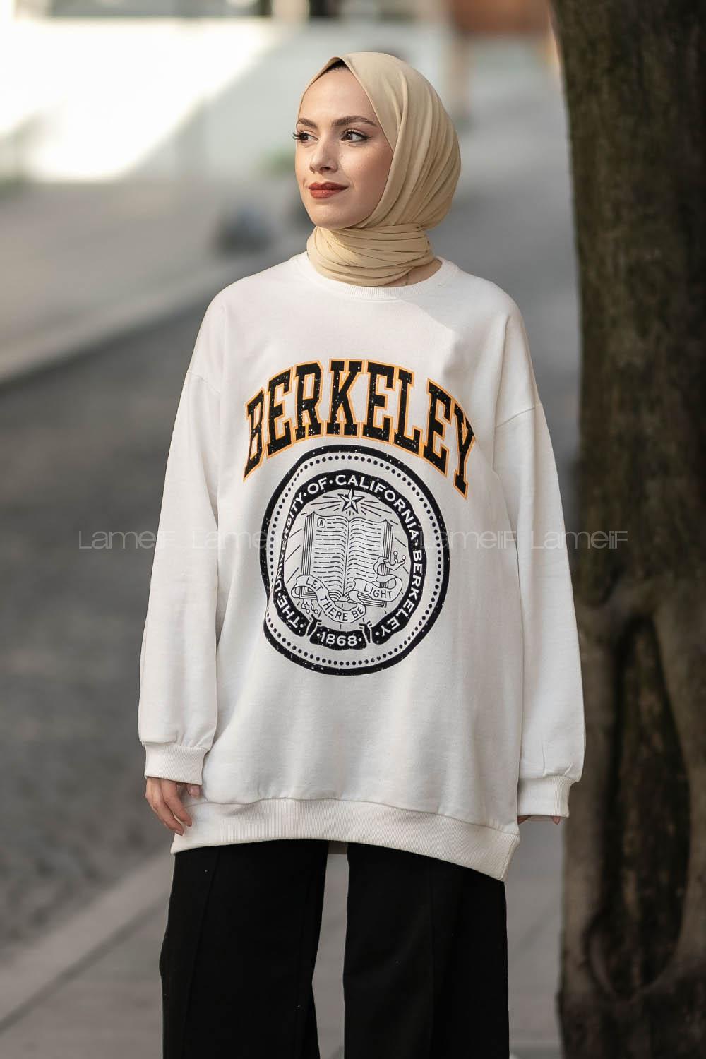 Modalamelif Bisiklet Yaka Berkeley Yazı Baskılı Sweat Beyaz