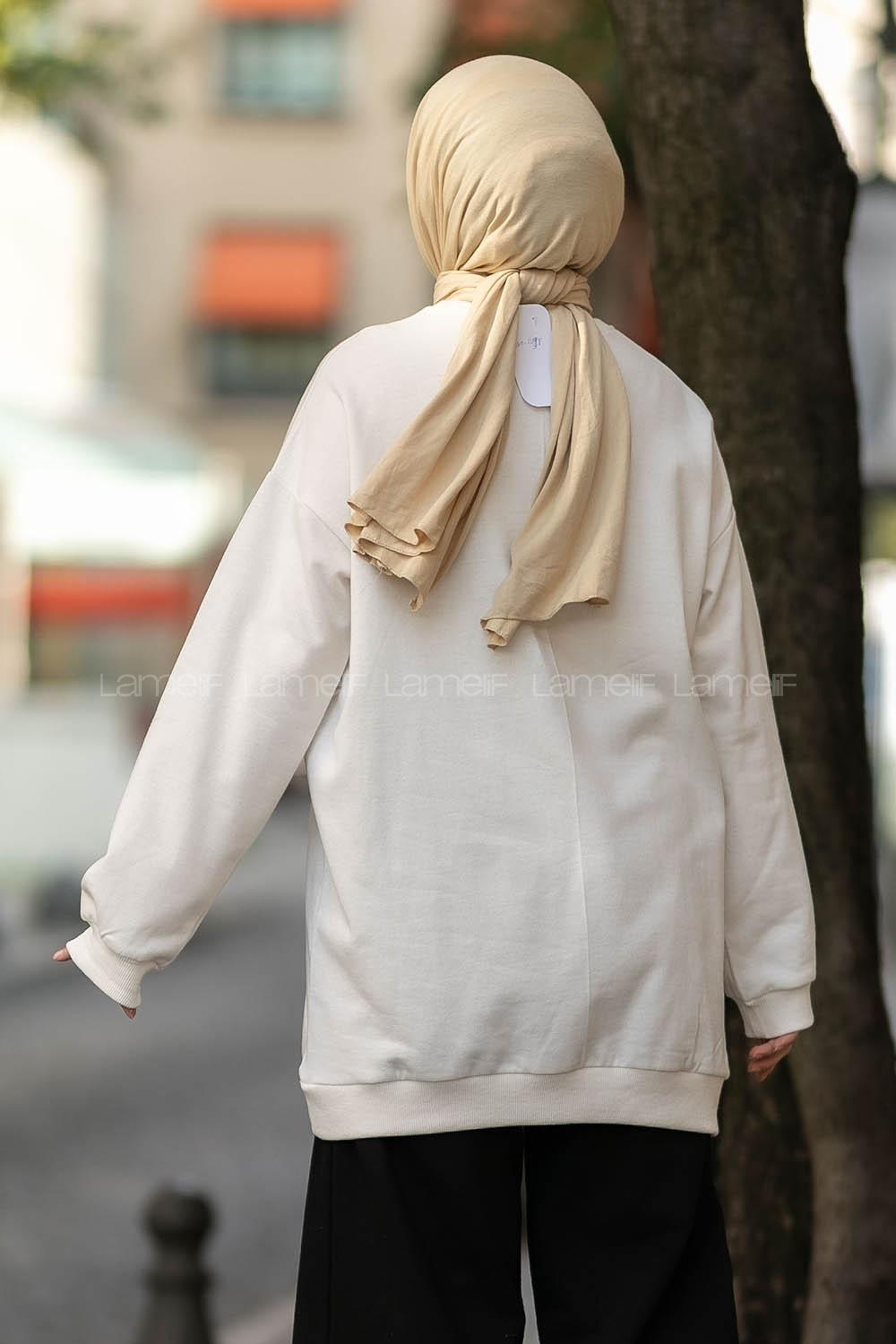 Modalamelif Bisiklet Yaka Berkeley Yazı Baskılı Sweat Beyaz