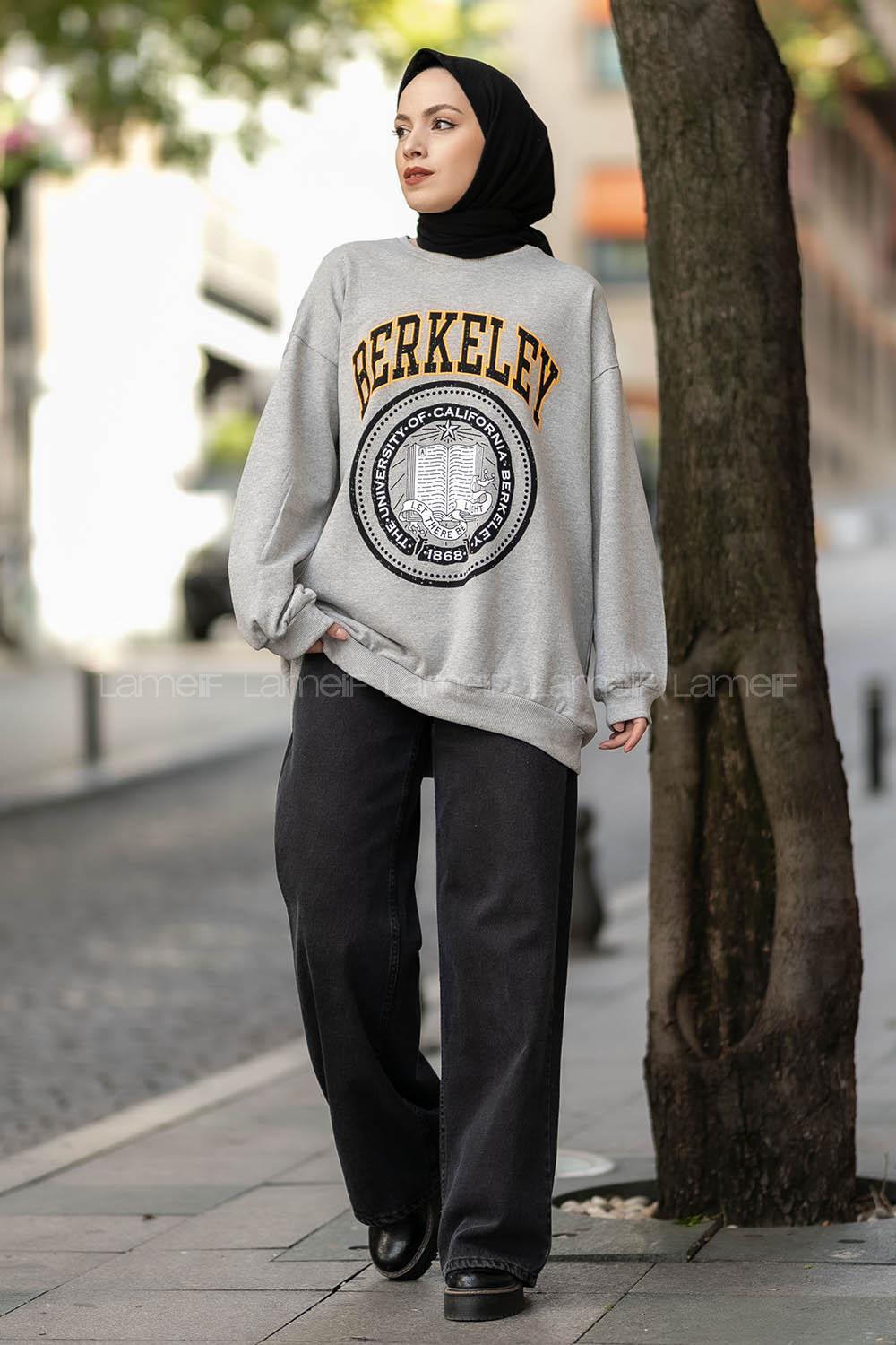 Modalamelif Bisiklet Yaka Berkeley Yazı Baskılı Sweat Gri