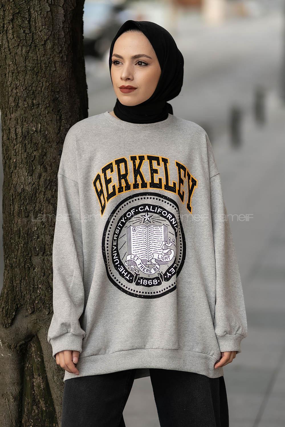 Modalamelif Bisiklet Yaka Berkeley Yazı Baskılı Sweat Gri