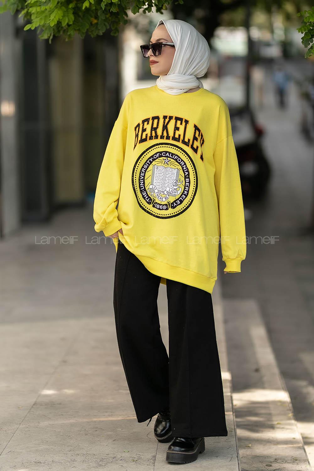 Modalamelif Bisiklet Yaka Berkeley Yazı Baskılı Sweat Sarı