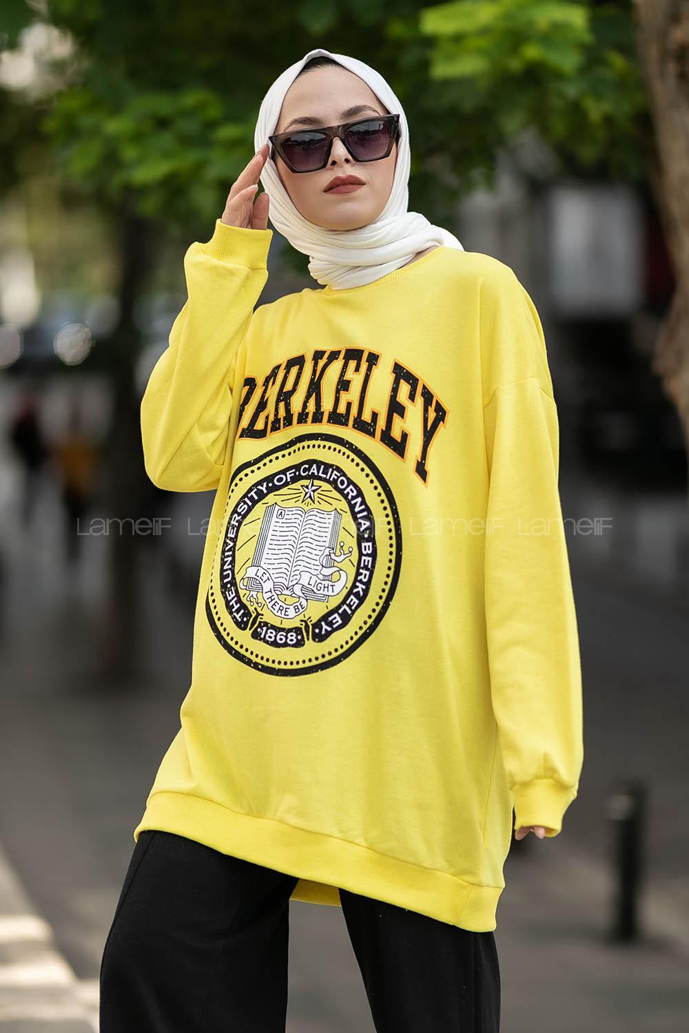 Modalamelif Bisiklet Yaka Berkeley Yazı Baskılı Sweat Sarı