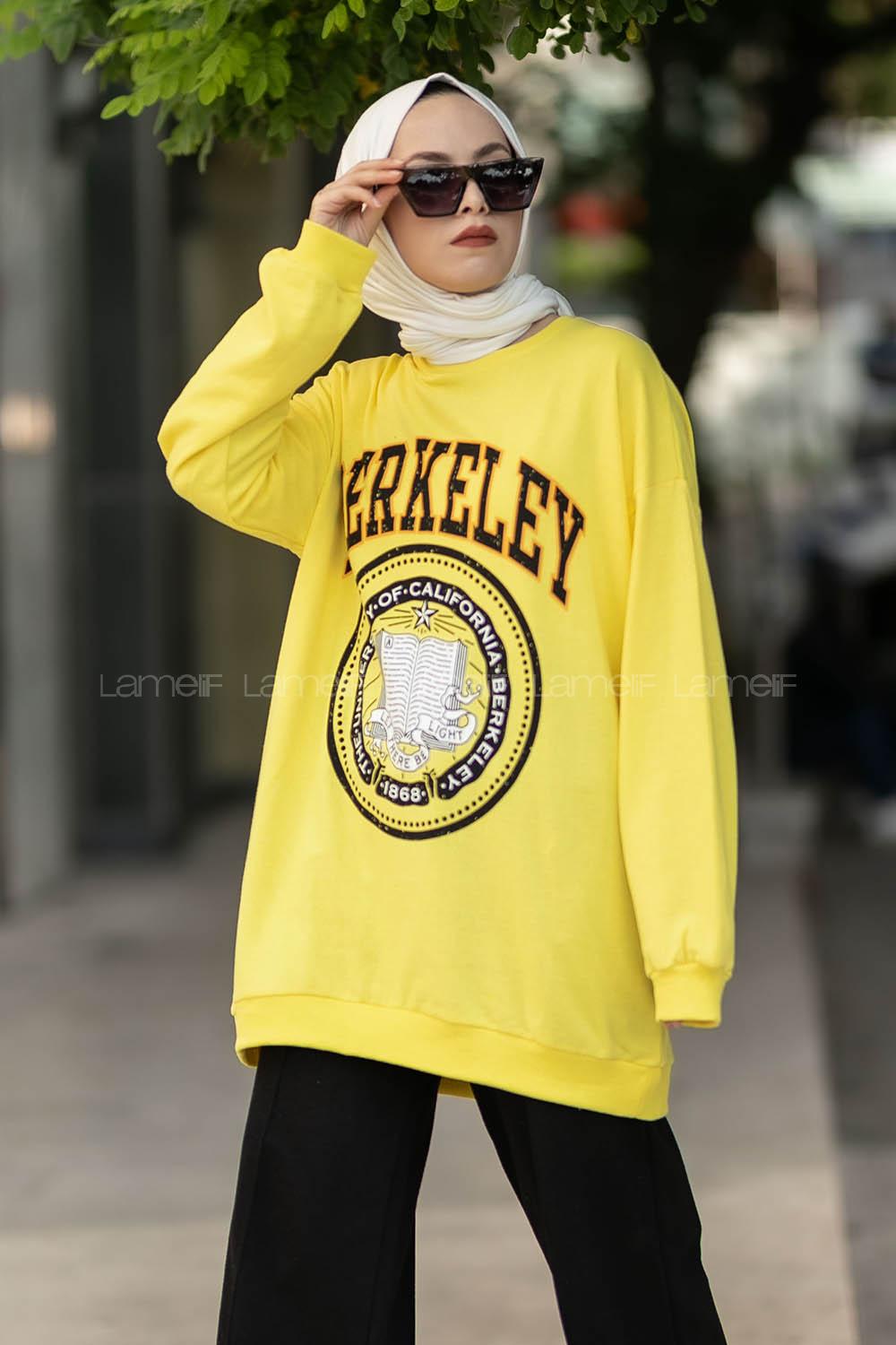 Modalamelif Bisiklet Yaka Berkeley Yazı Baskılı Sweat Sarı