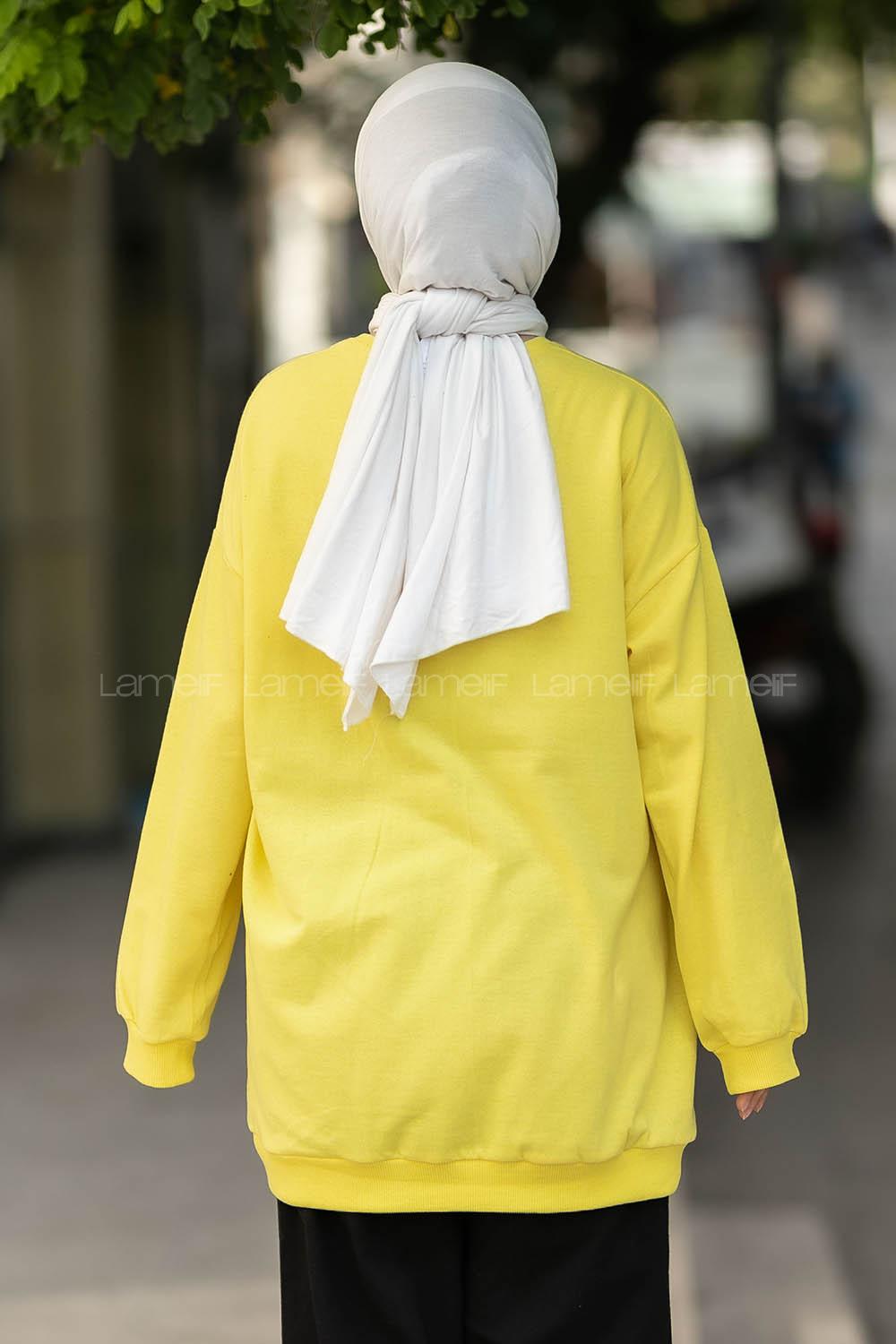 Modalamelif Bisiklet Yaka Berkeley Yazı Baskılı Sweat Sarı