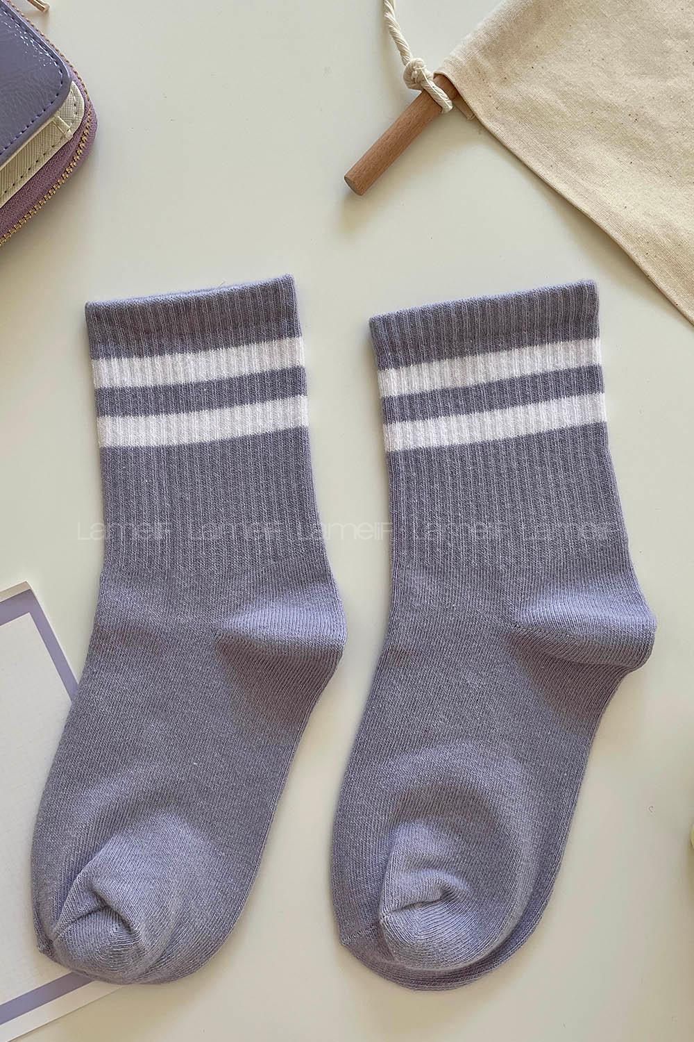 Modalamelif Eflatun Beyaz Çizgili Soket Çorap