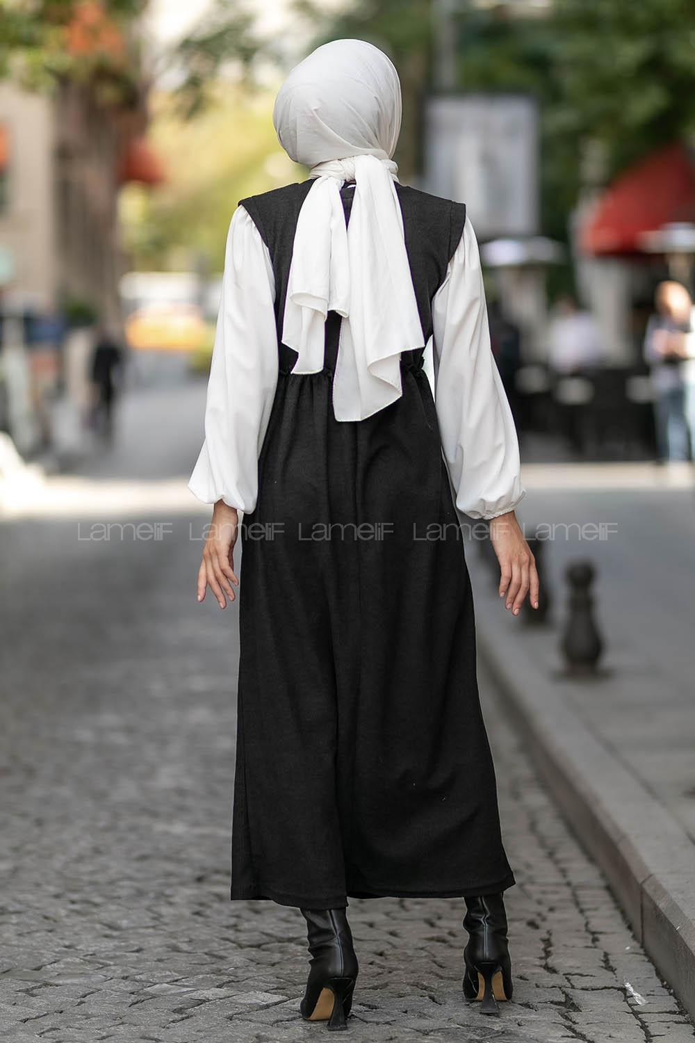 Modalamelif Kol Garnili Beli Büzgü Detaylı Triko Elbise Siyah