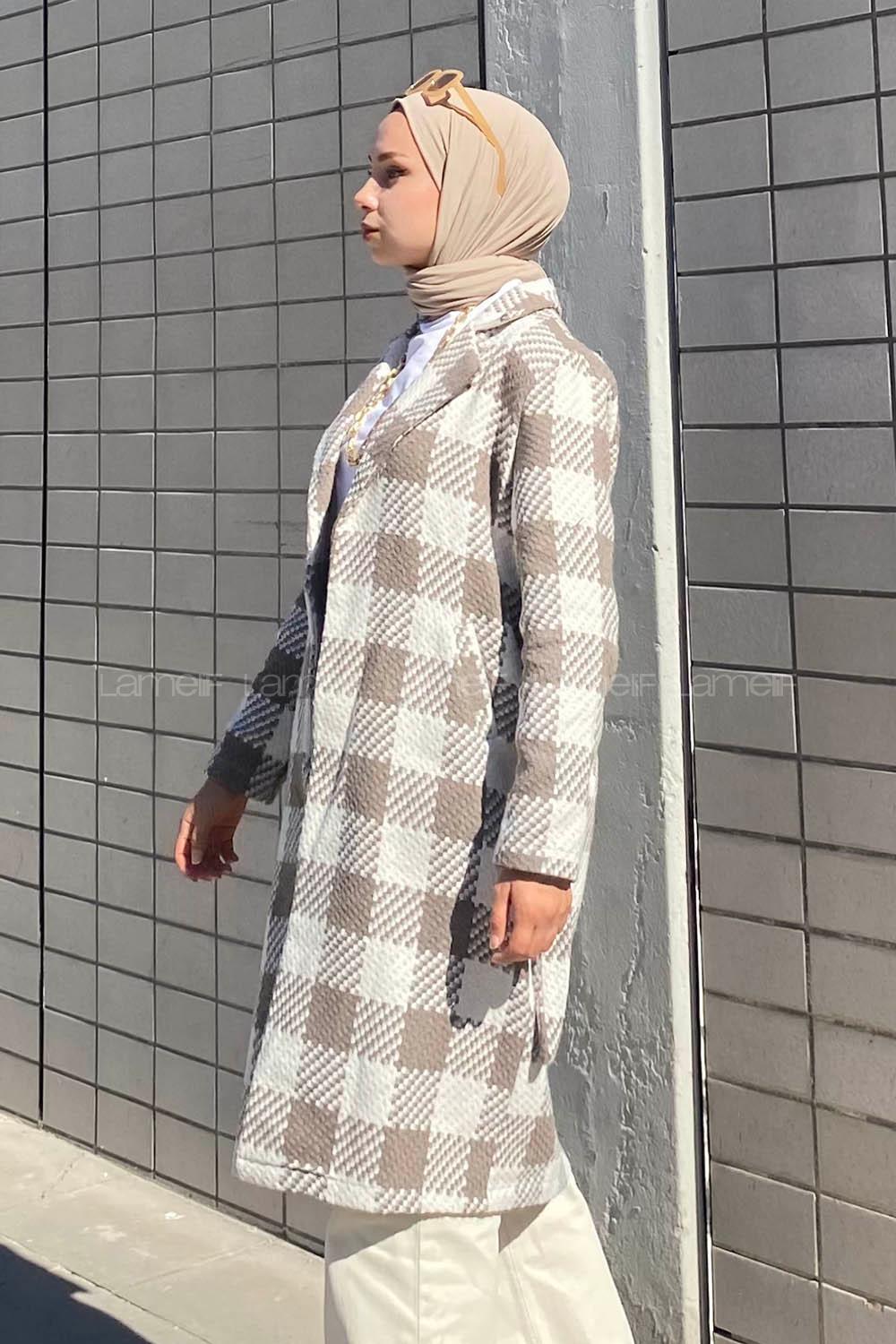 Modalamelif Kuşak Bağlama Detaylı Çift Cepli Kaban Bej