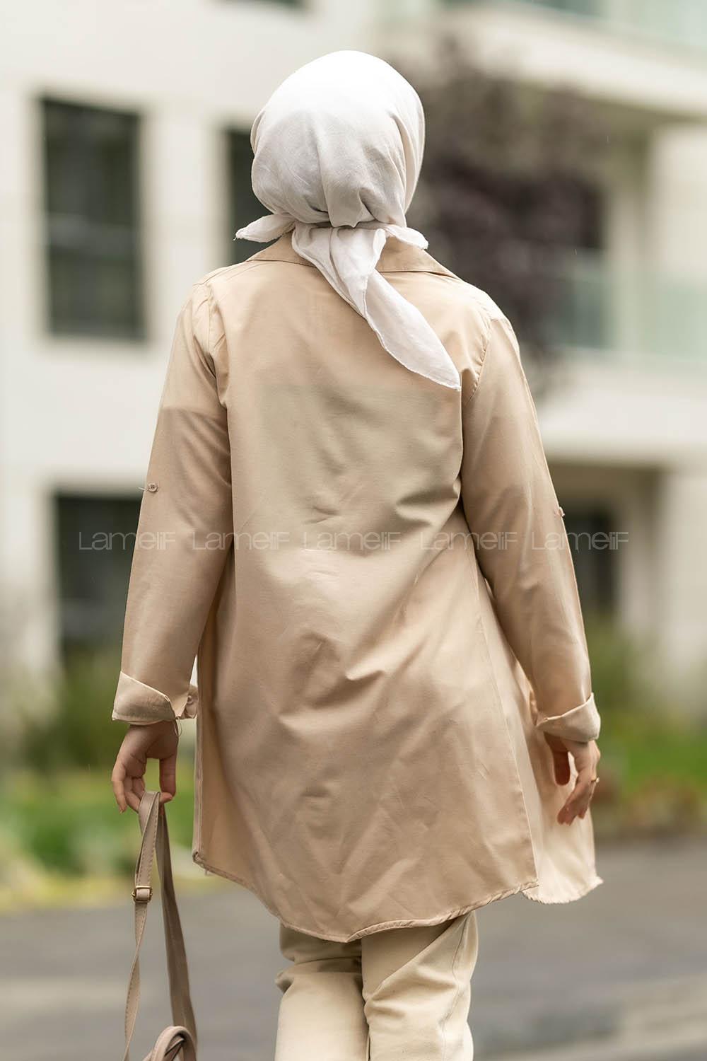 Modalamelif Boyfriend Boydan Düğmeli Gömlek Bej