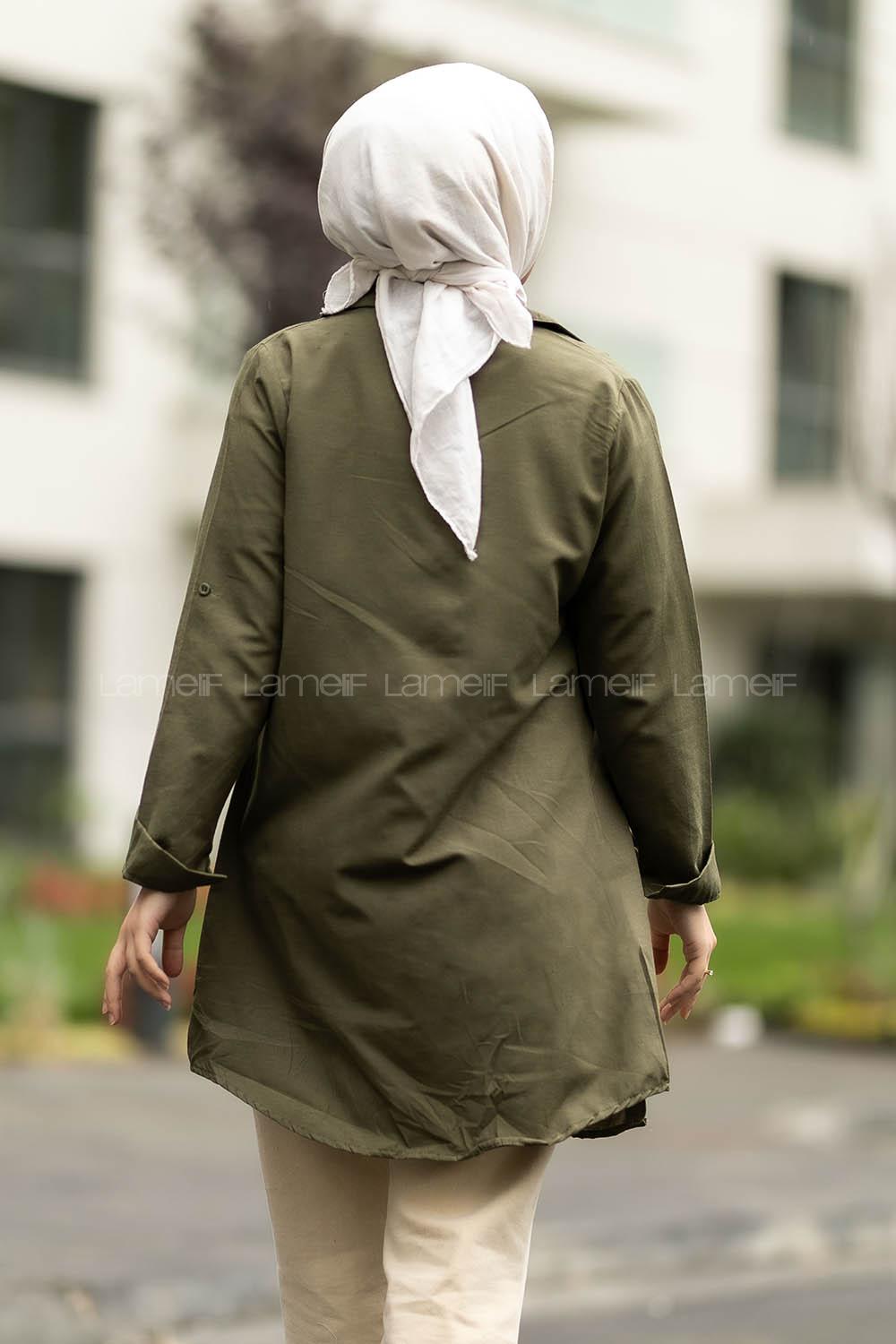 Modalamelif Boyfriend Boydan Düğmeli Gömlek Haki