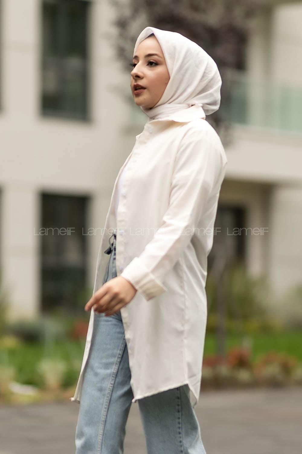 Modalamelif Boyfriend Boydan Düğmeli Gömlek Krem