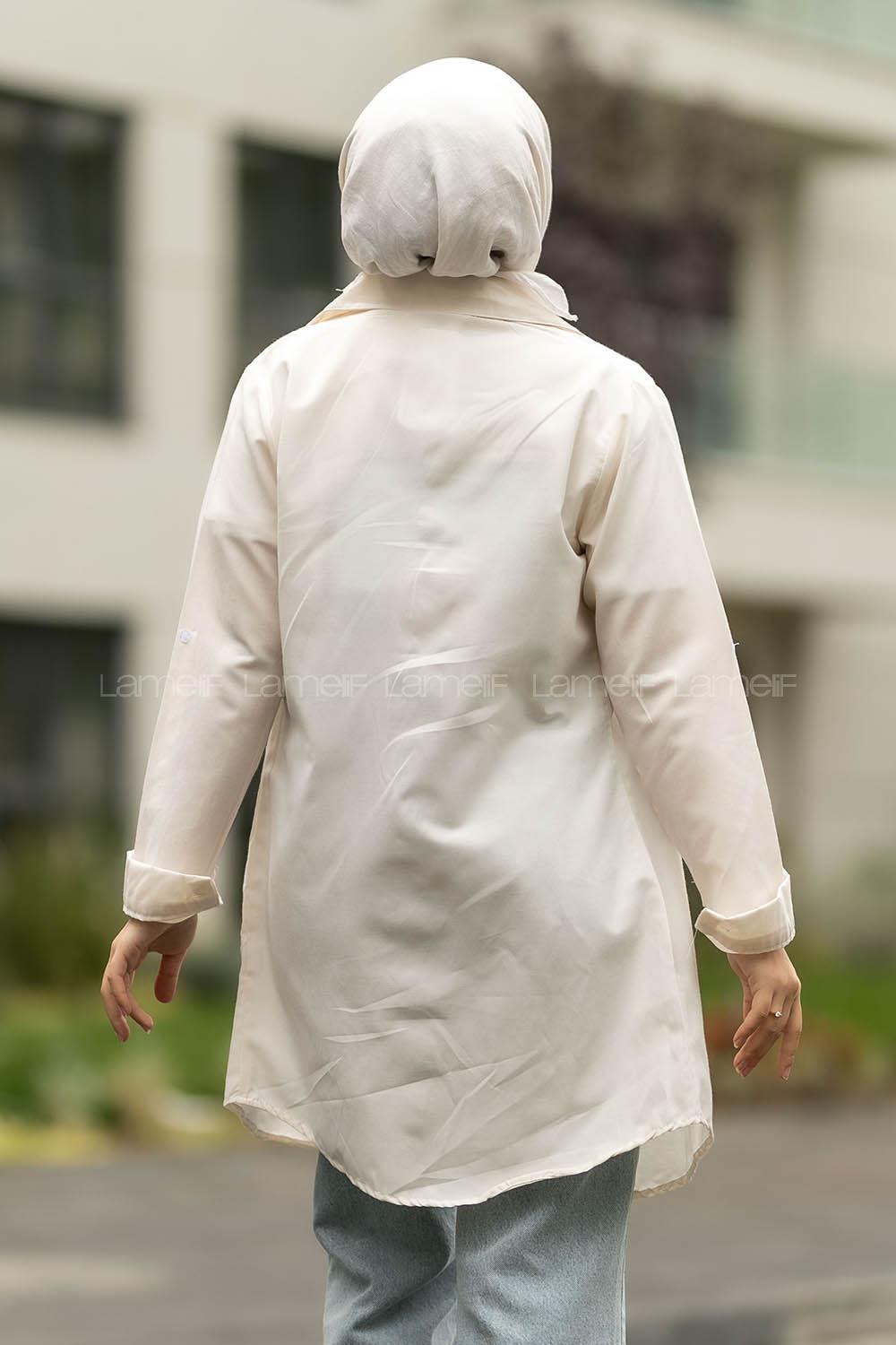 Modalamelif Boyfriend Boydan Düğmeli Gömlek Krem