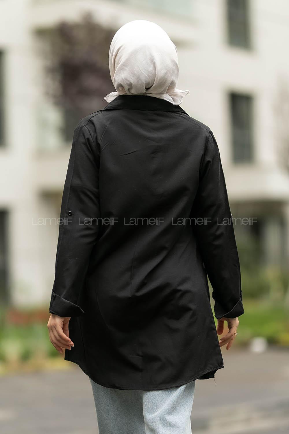 Modalamelif Boyfriend Boydan Düğmeli Gömlek Siyah