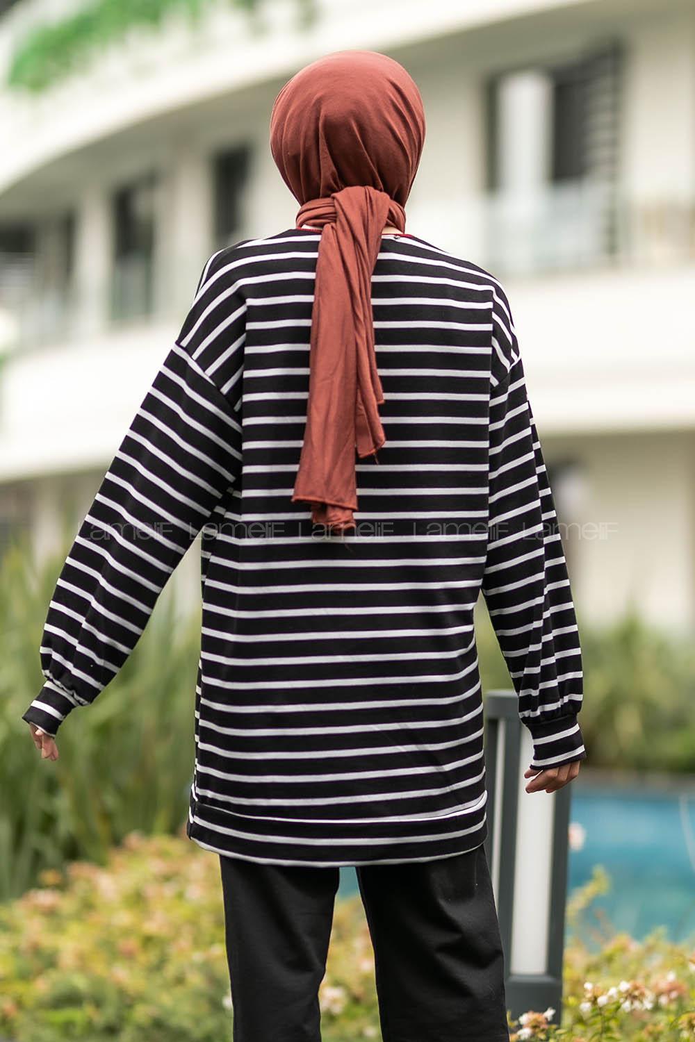 Modalamelif Harvard Yazı Baskılı Çizgi Şeritli İkili Takım Siyah