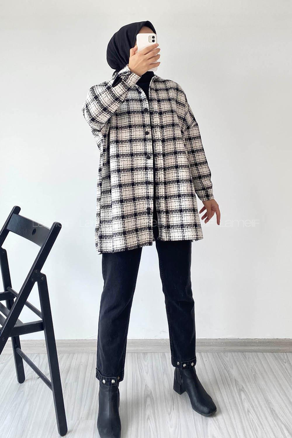 Modalamelif Önü Boydan Düğmeli Şanel Gömlek Beyaz