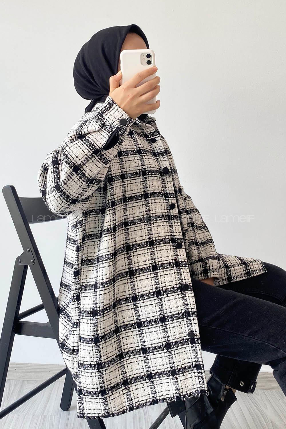 Modalamelif Önü Boydan Düğmeli Şanel Gömlek Beyaz