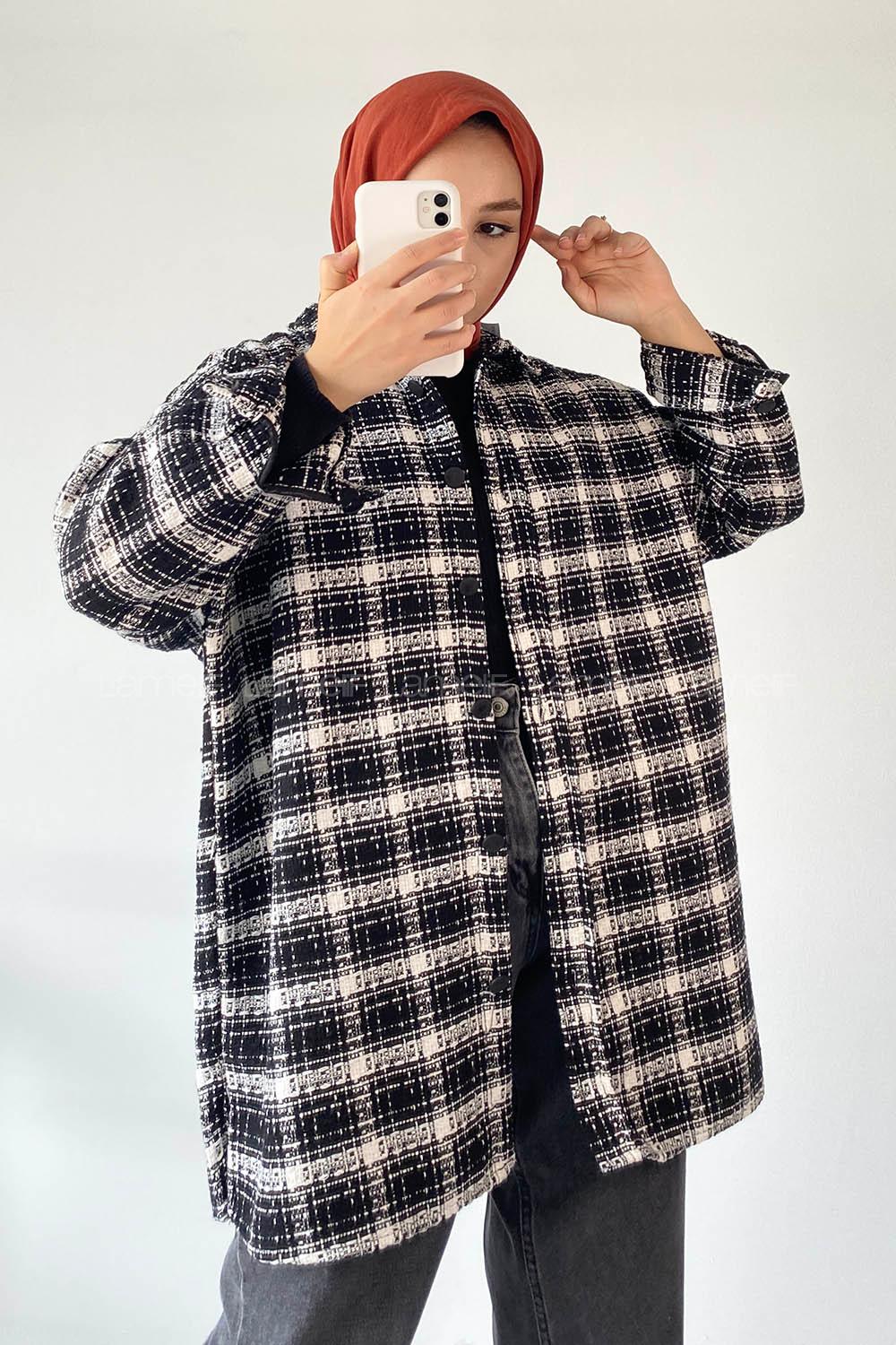 Modalamelif Önü Boydan Düğmeli Şanel Gömlek Siyah