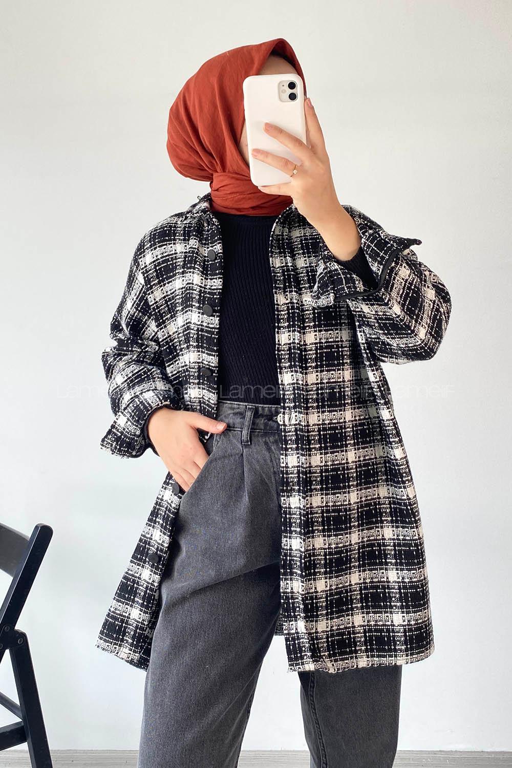 Modalamelif Önü Boydan Düğmeli Şanel Gömlek Siyah