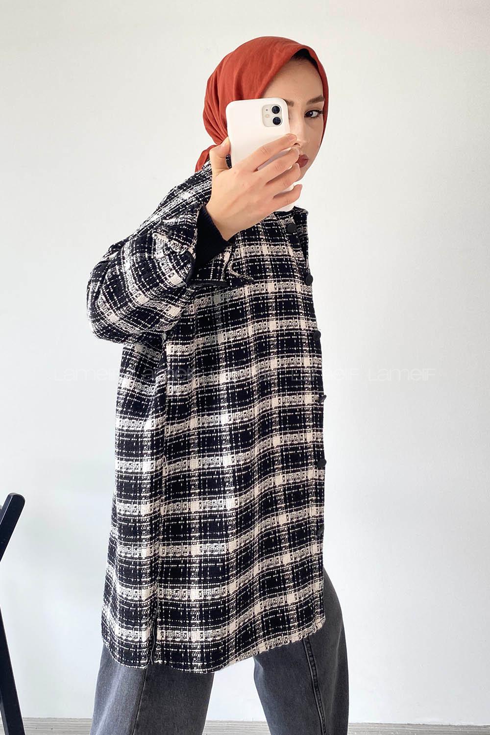 Modalamelif Önü Boydan Düğmeli Şanel Gömlek Siyah