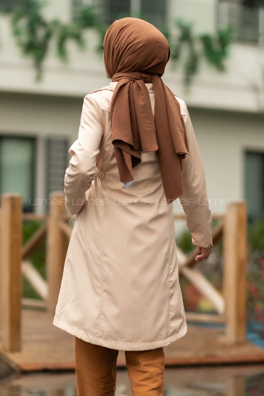 Modalamelif Önü Çıtçıt Düğmeli Beli Lastili Detaylı Çift Cepli Mont Taşrengi