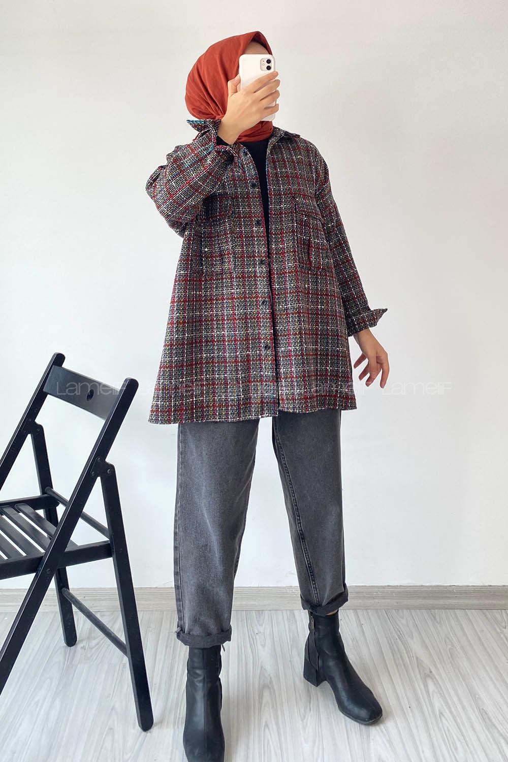 Modalamelif Önü Düğmeli Kilim Desen Gömlek Çokrenkli