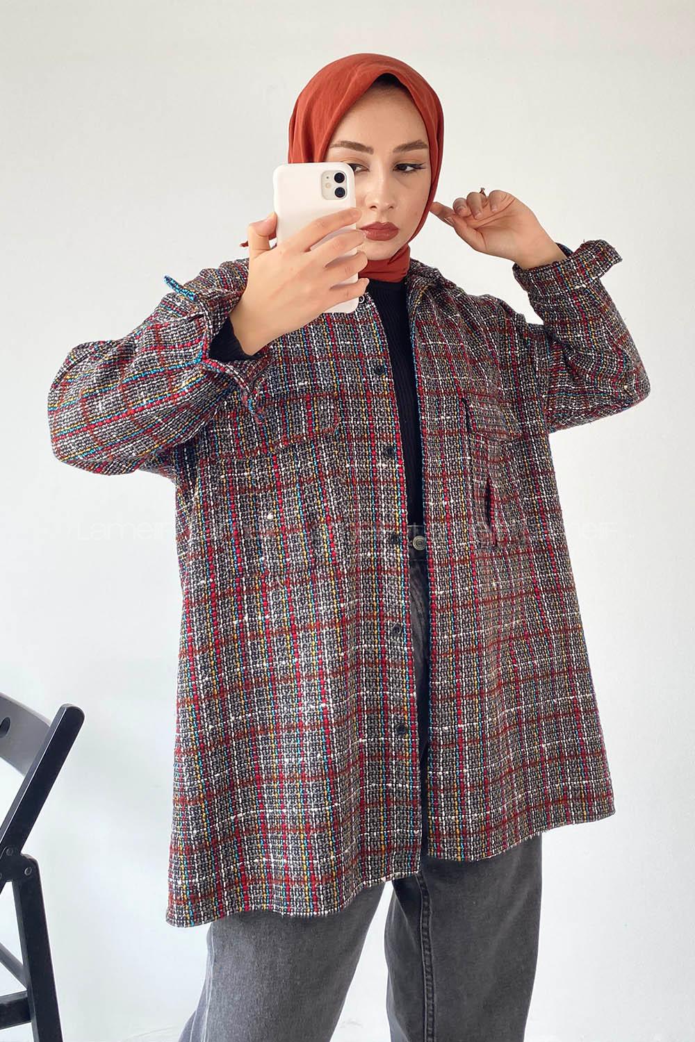 Modalamelif Önü Düğmeli Kilim Desen Gömlek Çokrenkli