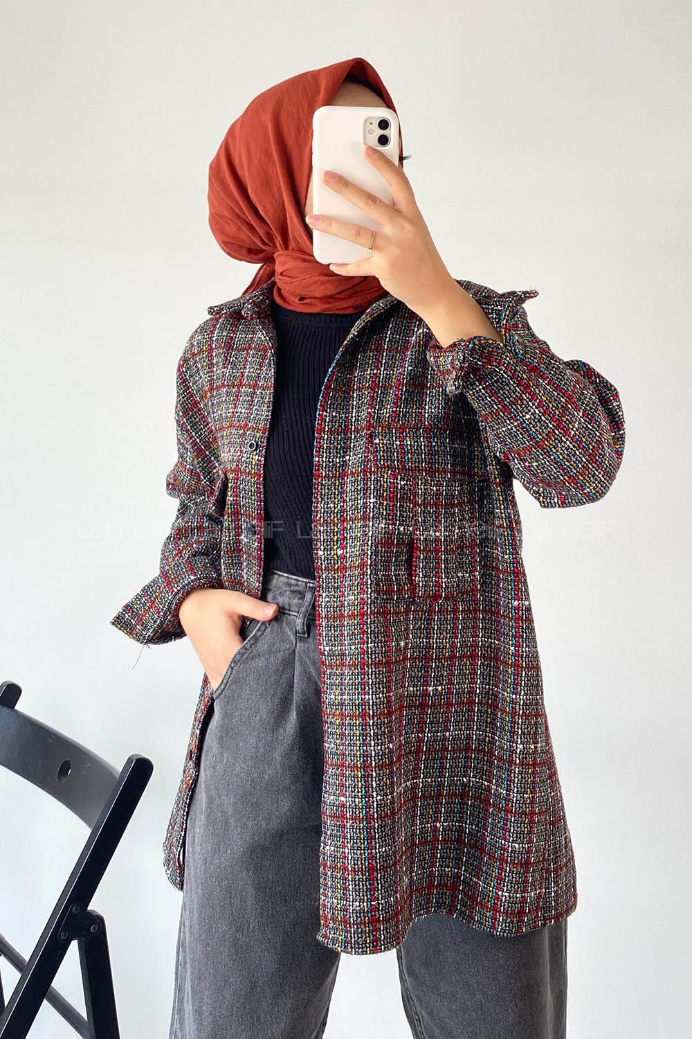 Modalamelif Önü Düğmeli Kilim Desen Gömlek Çokrenkli