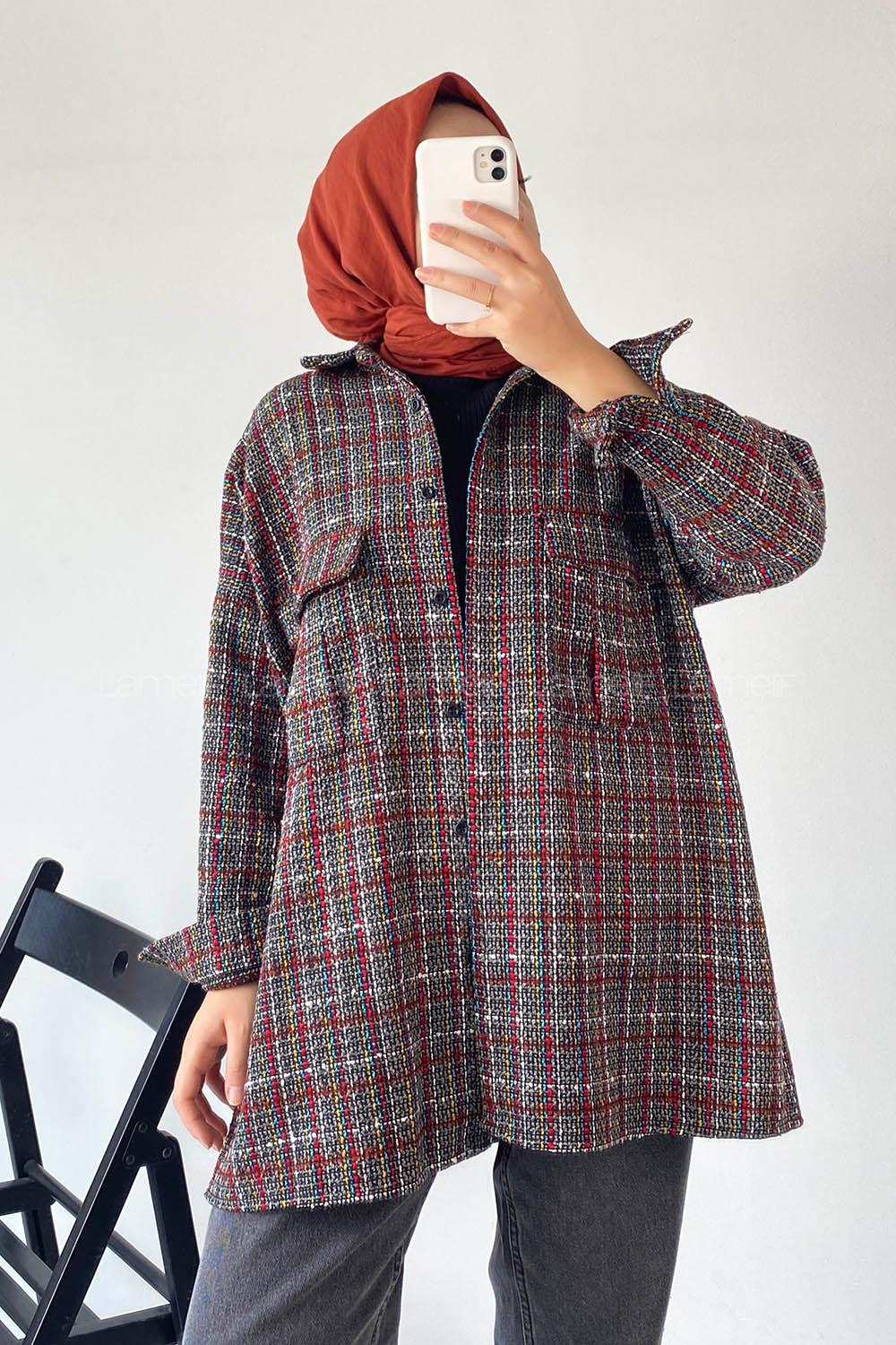 Modalamelif Önü Düğmeli Kilim Desen Gömlek Çokrenkli