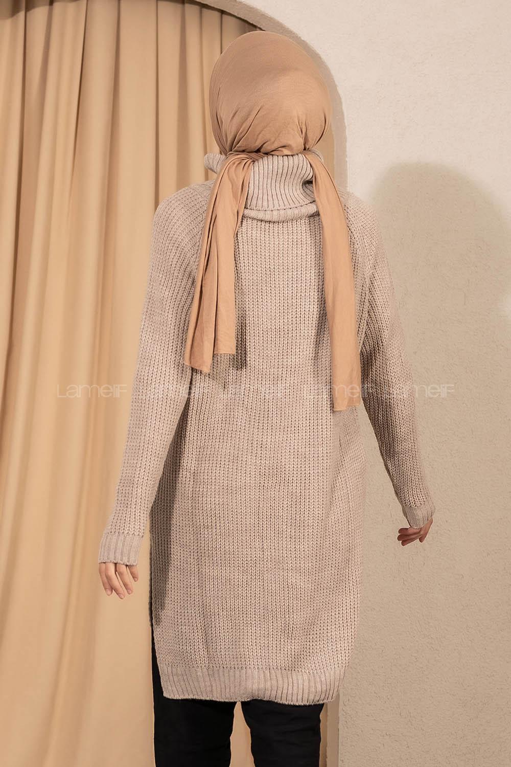 Modalamelif  Boğazlı Yırtmaç Detaylı Salaş Triko Tunik Taş