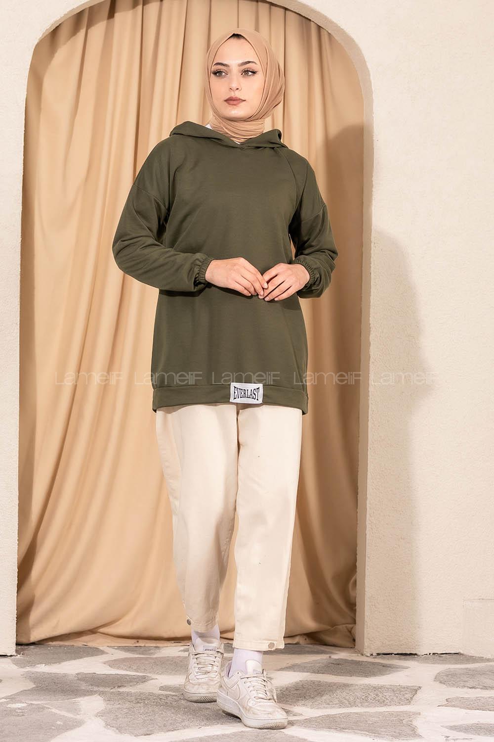 Modalamelif  Everlast Armalı Kapüşon Detaylı Sweat Haki