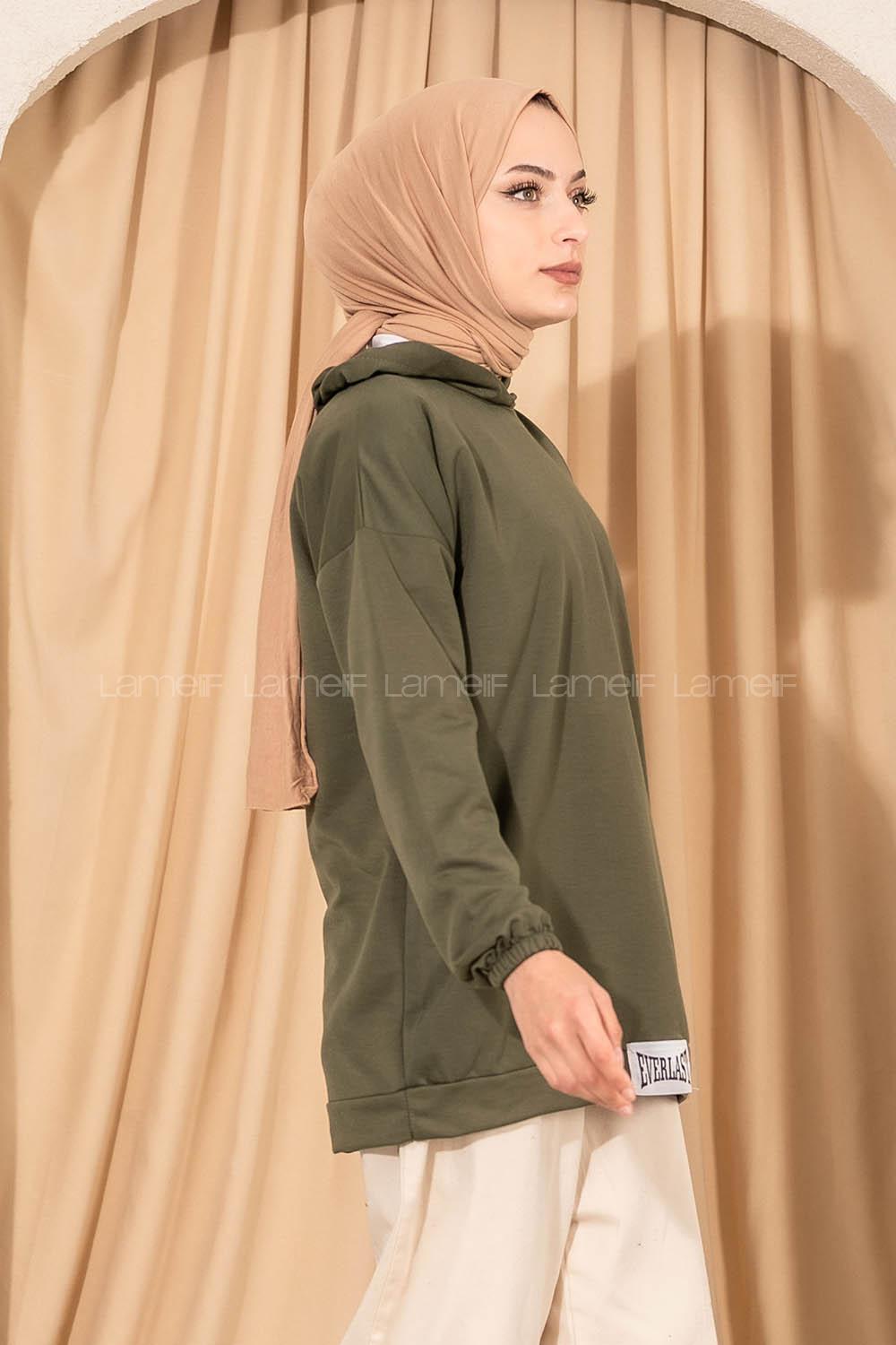 Modalamelif  Everlast Armalı Kapüşon Detaylı Sweat Haki