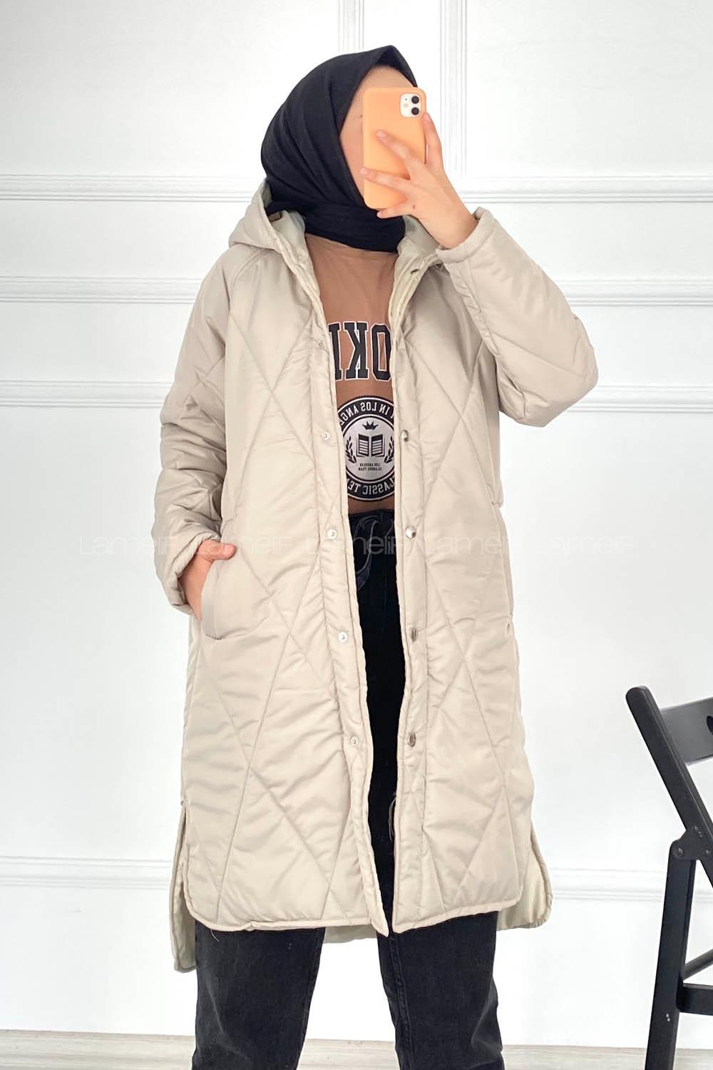 Modalamelif Kapüşonlu Çift Cepli Çıtçıt Düğme Şişme Mont Yelek Taşrengi