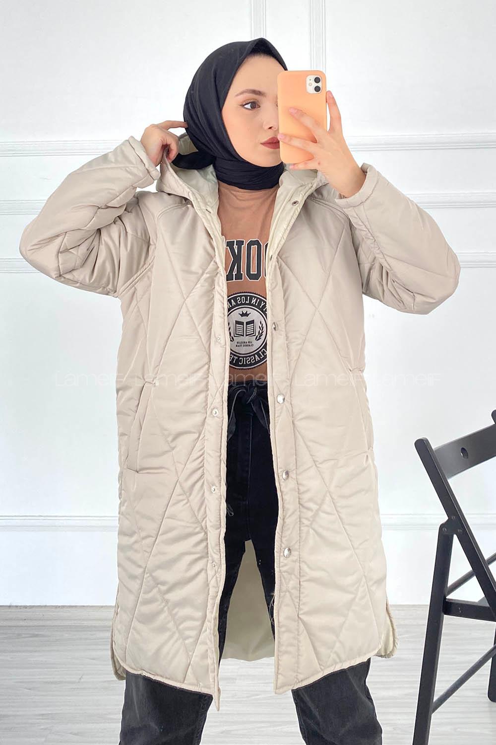 Modalamelif Kapüşonlu Çift Cepli Çıtçıt Düğme Şişme Mont Yelek Taşrengi