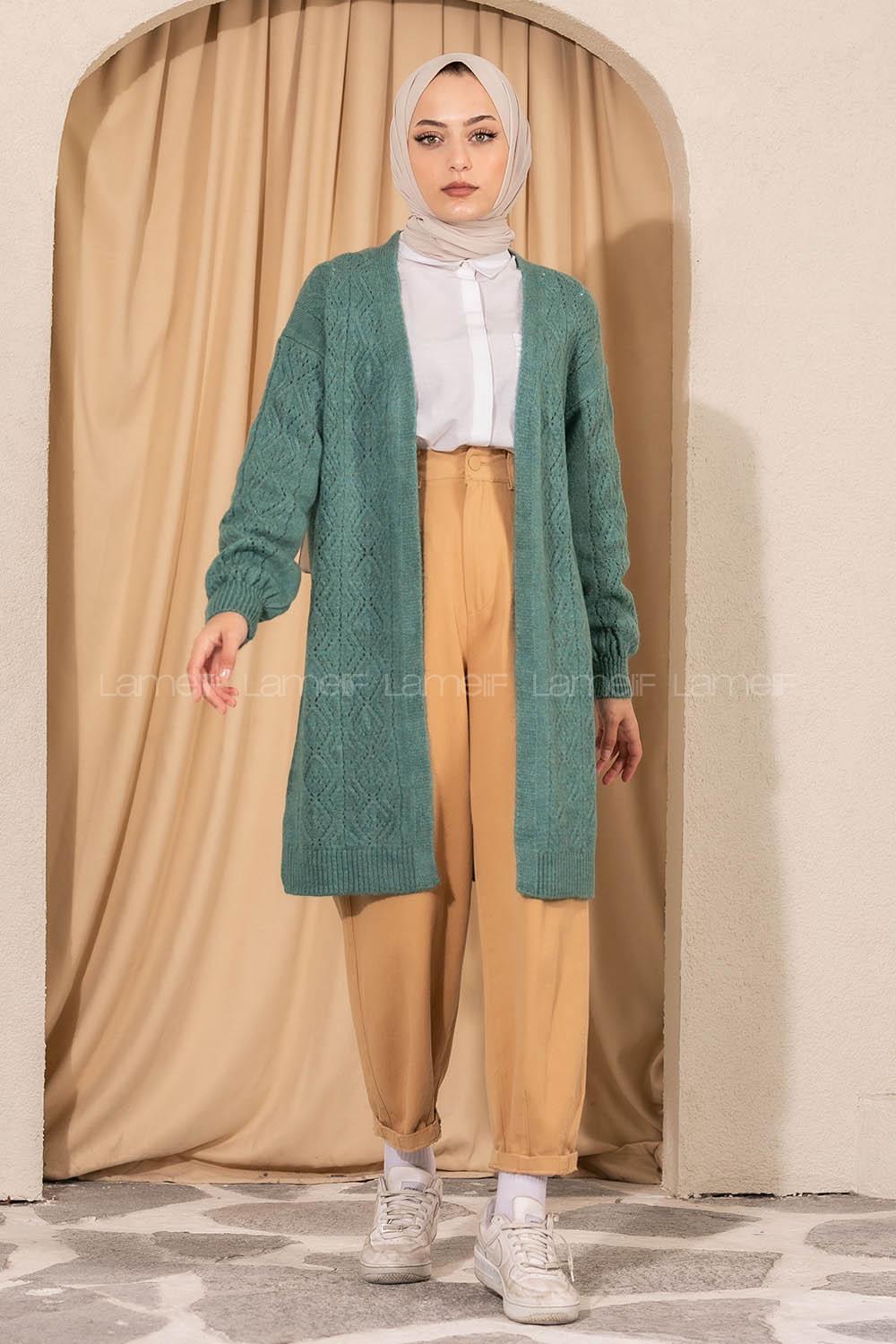 Modalamelif Kol Lastikli Triko Hırka Pastel Yeşili