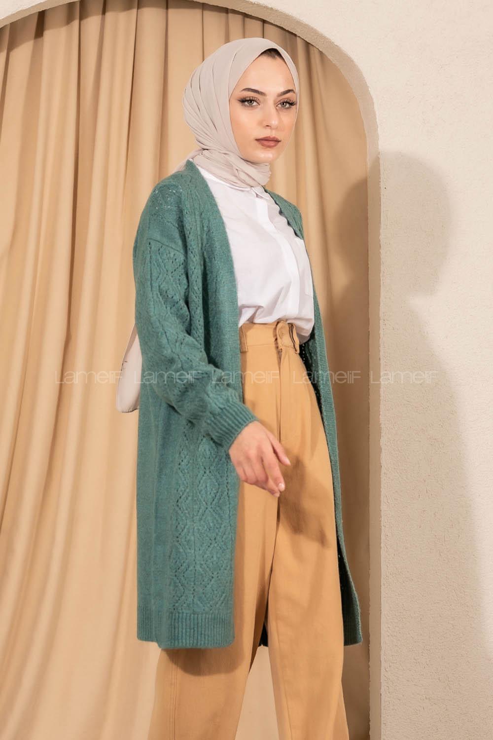 Modalamelif Kol Lastikli Triko Hırka Pastel Yeşili