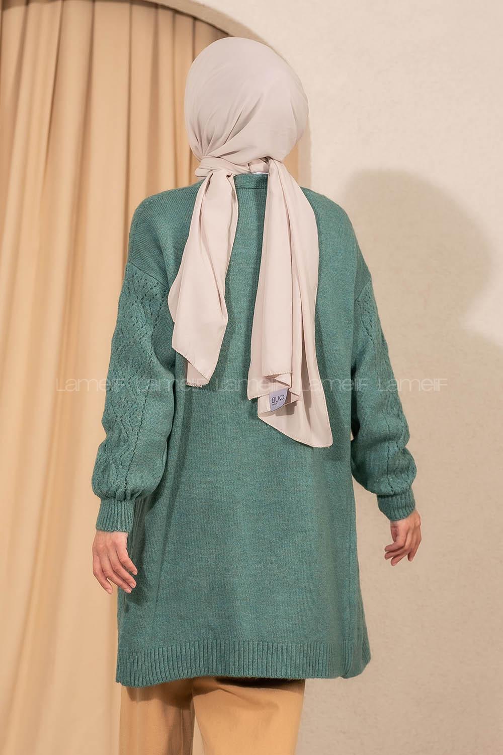 Modalamelif Kol Lastikli Triko Hırka Pastel Yeşili