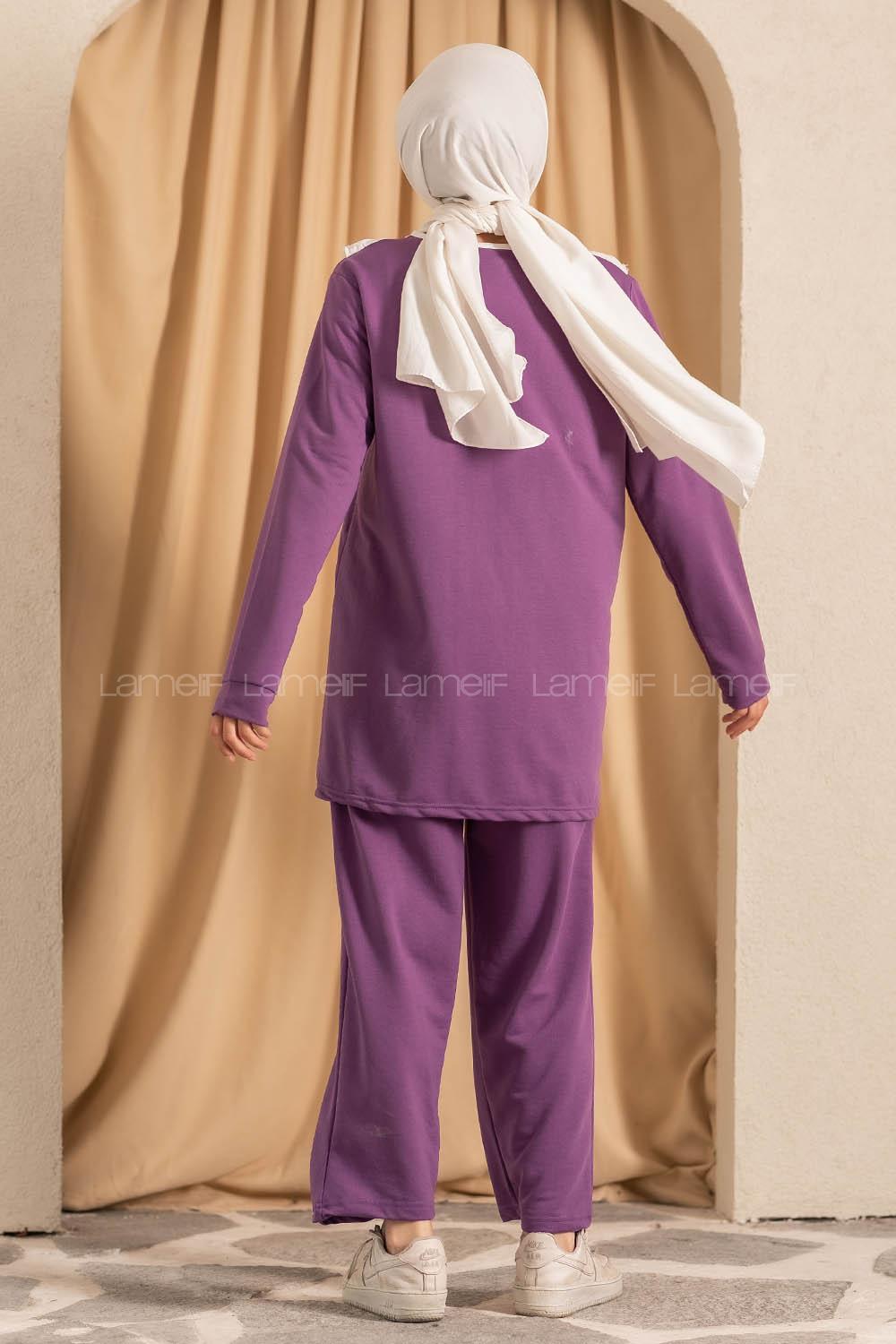 Modalamelif Önü Fırfırlı Garnili  İkili Takım Mor