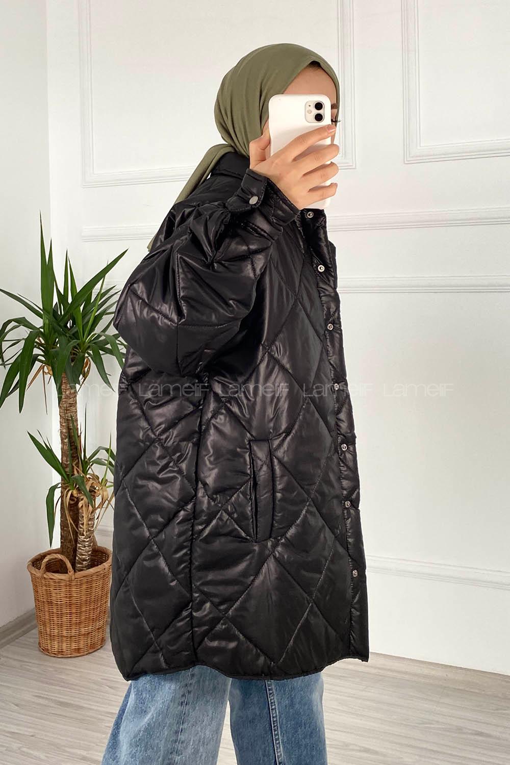 Modalamelif Kapitone Desenli Çift Cepli Çıtçıtlı Mont Siyah