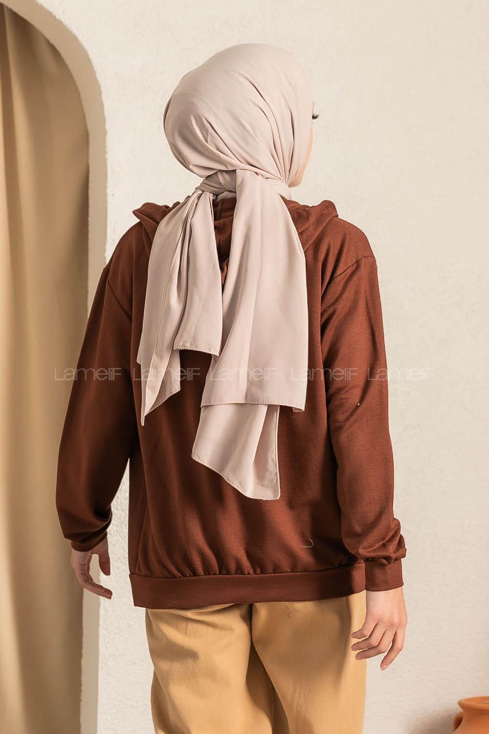 Modalamelif Kapüşon Detaylı Kanguru Cepli Fermuarlı Hırka AcıKahve