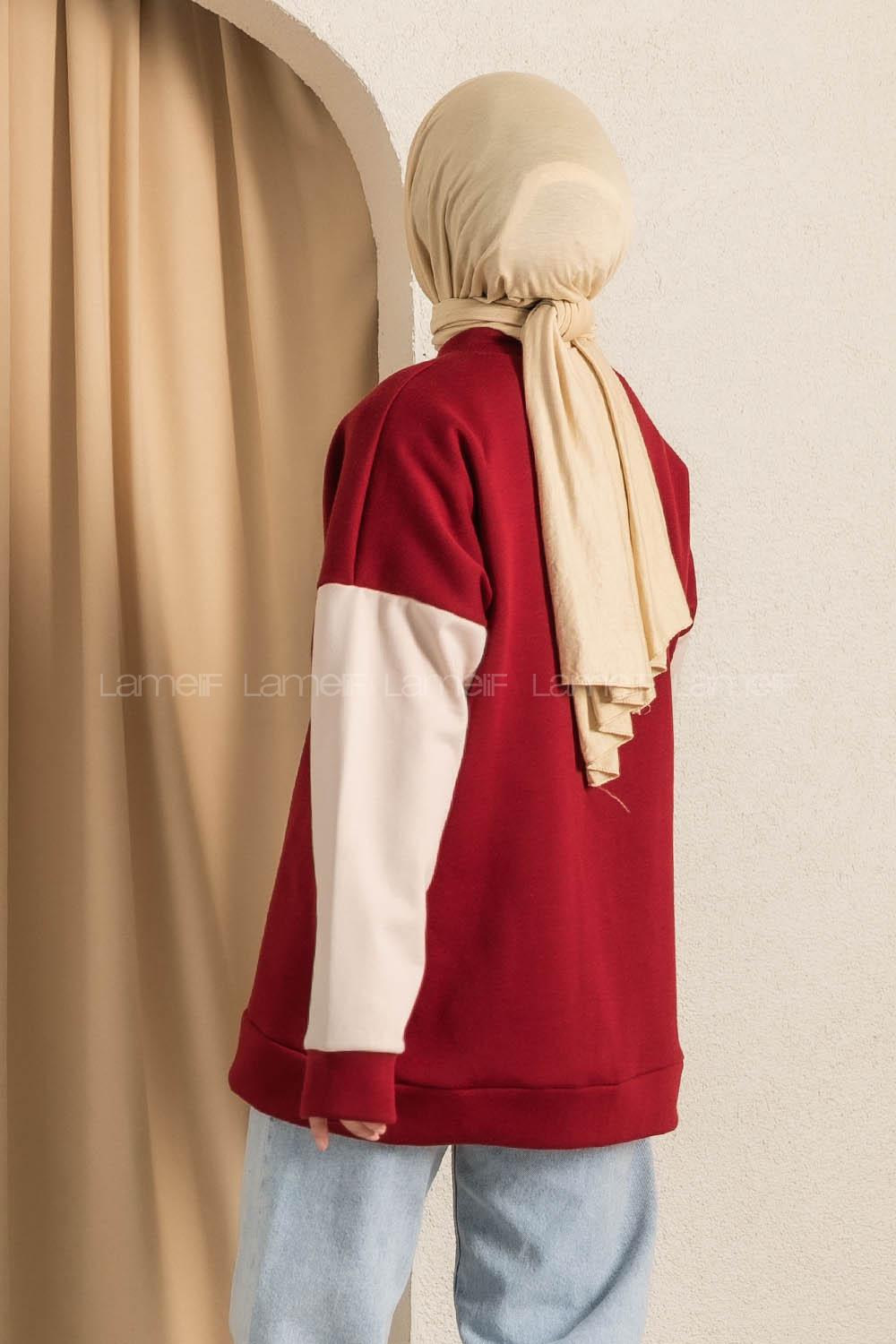 Modalamelif Kol Renk Garnili Çıtçıt Düğmeli Çift Cepli Kolej Hırka Bordo