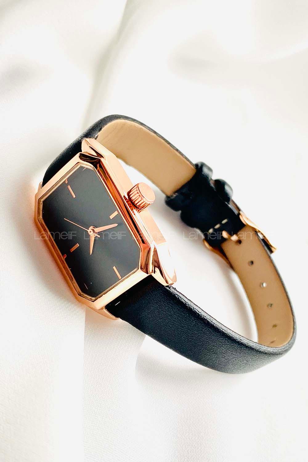 Modalamelif Vintage Kare Kesim Gold Çerçeve Saat