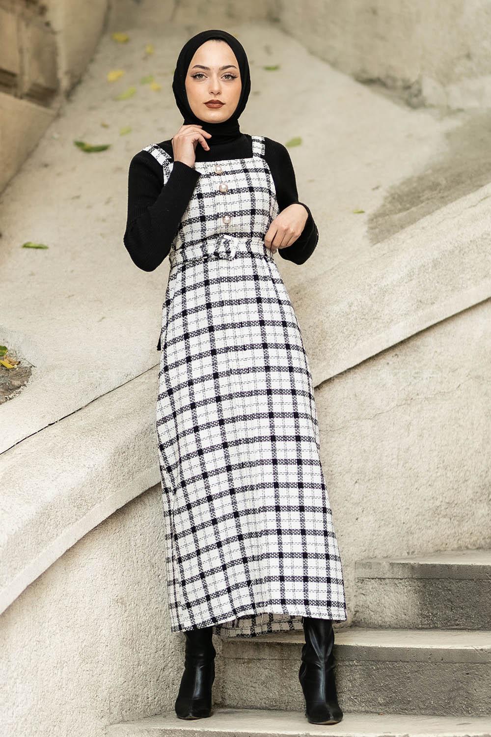 Ecru Black Half Italian Neck Linen Unprinted Dresess