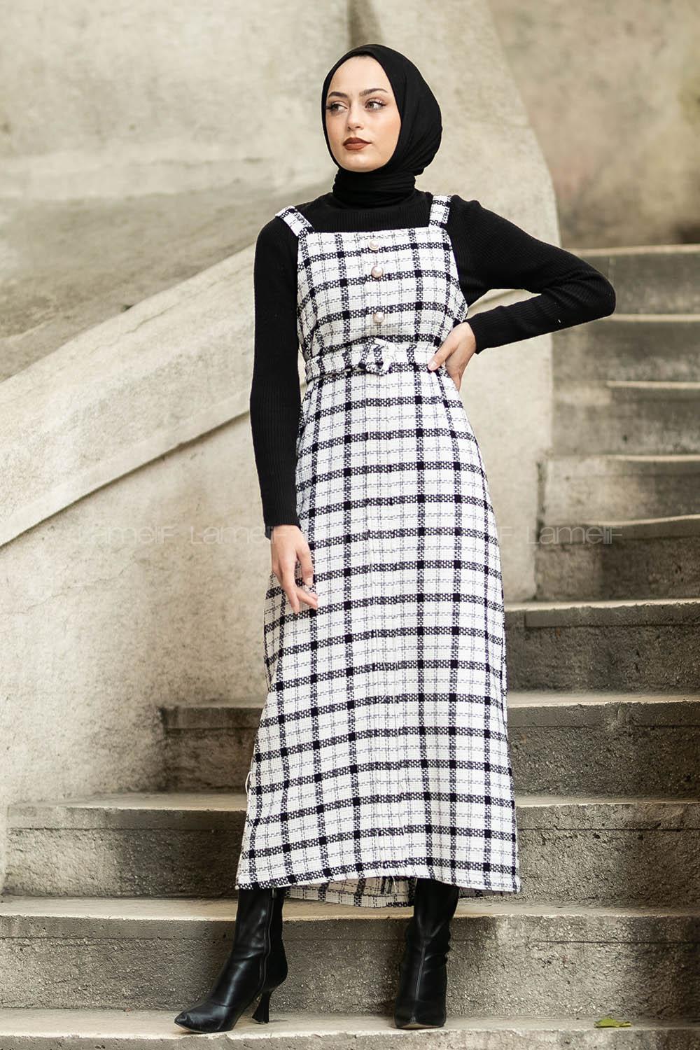 Ecru Black Half Italian Neck Linen Unprinted Dresess