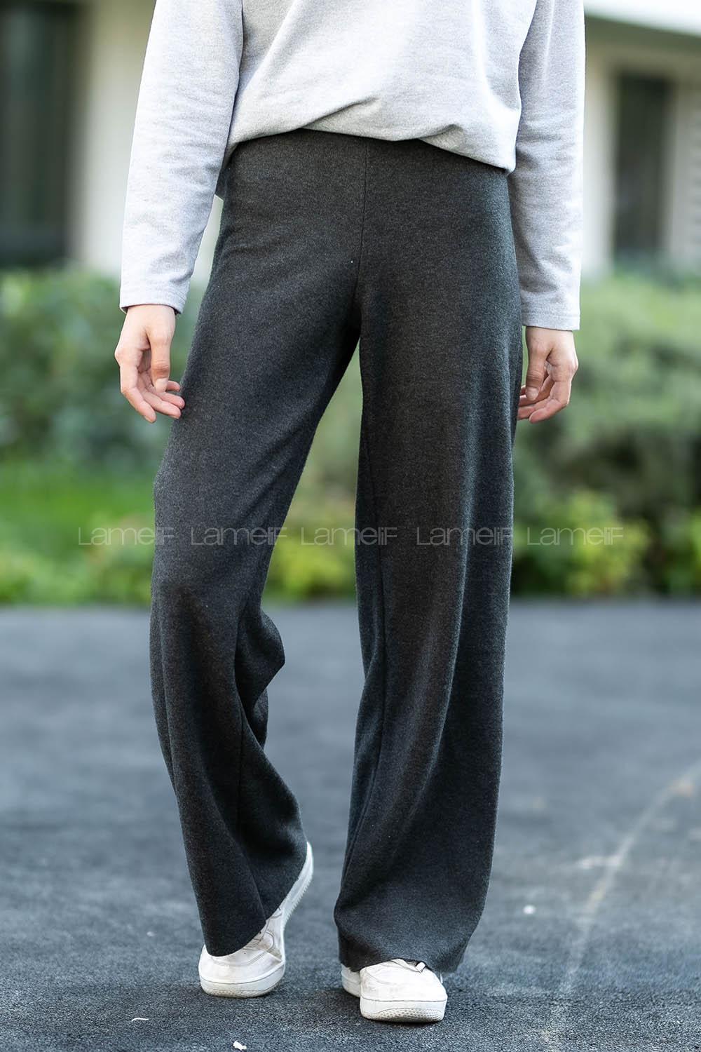 Modalamelif Örgü Salaş Bol Paça Pantolon Antrasit