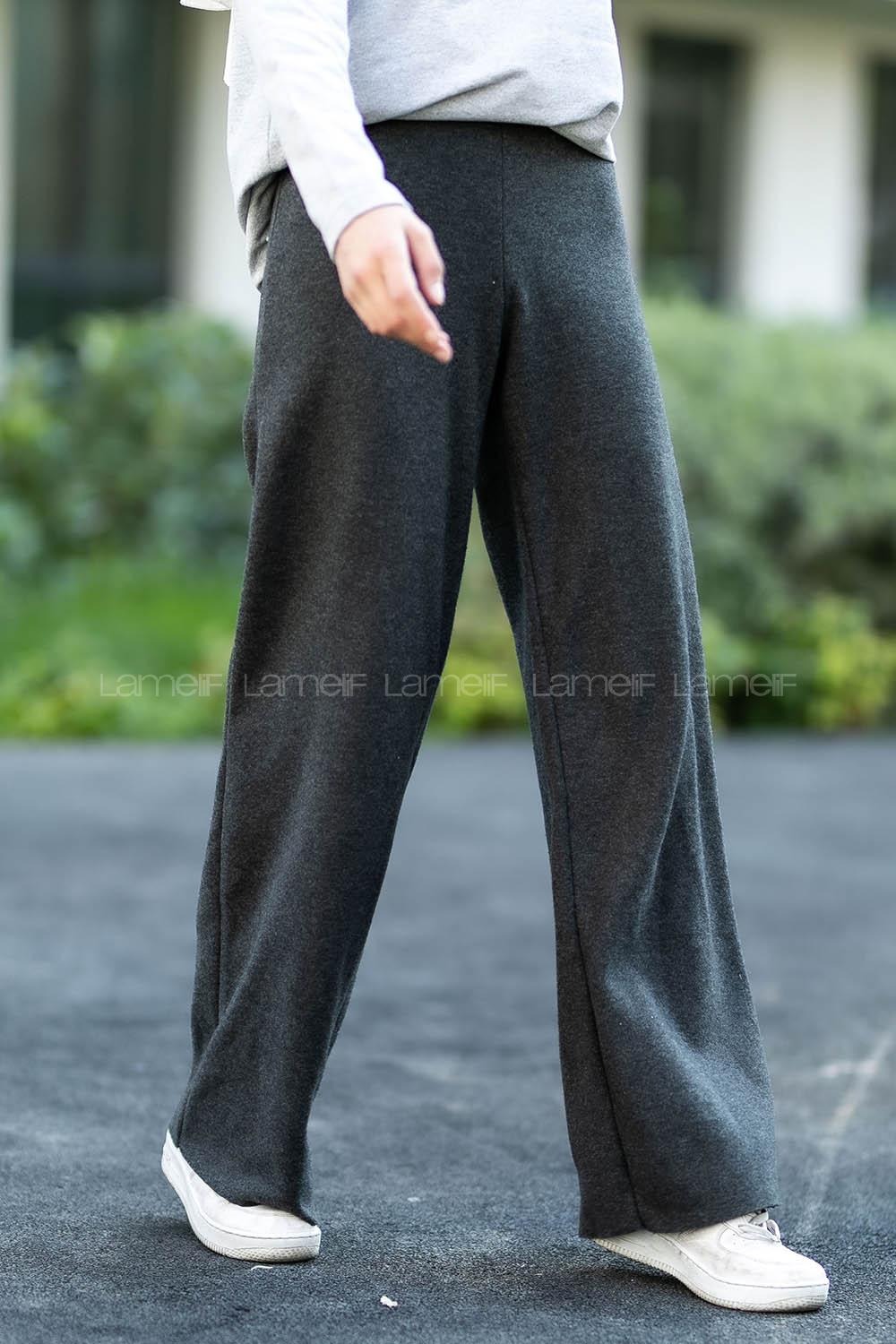 Modalamelif Örgü Salaş Bol Paça Pantolon Antrasit