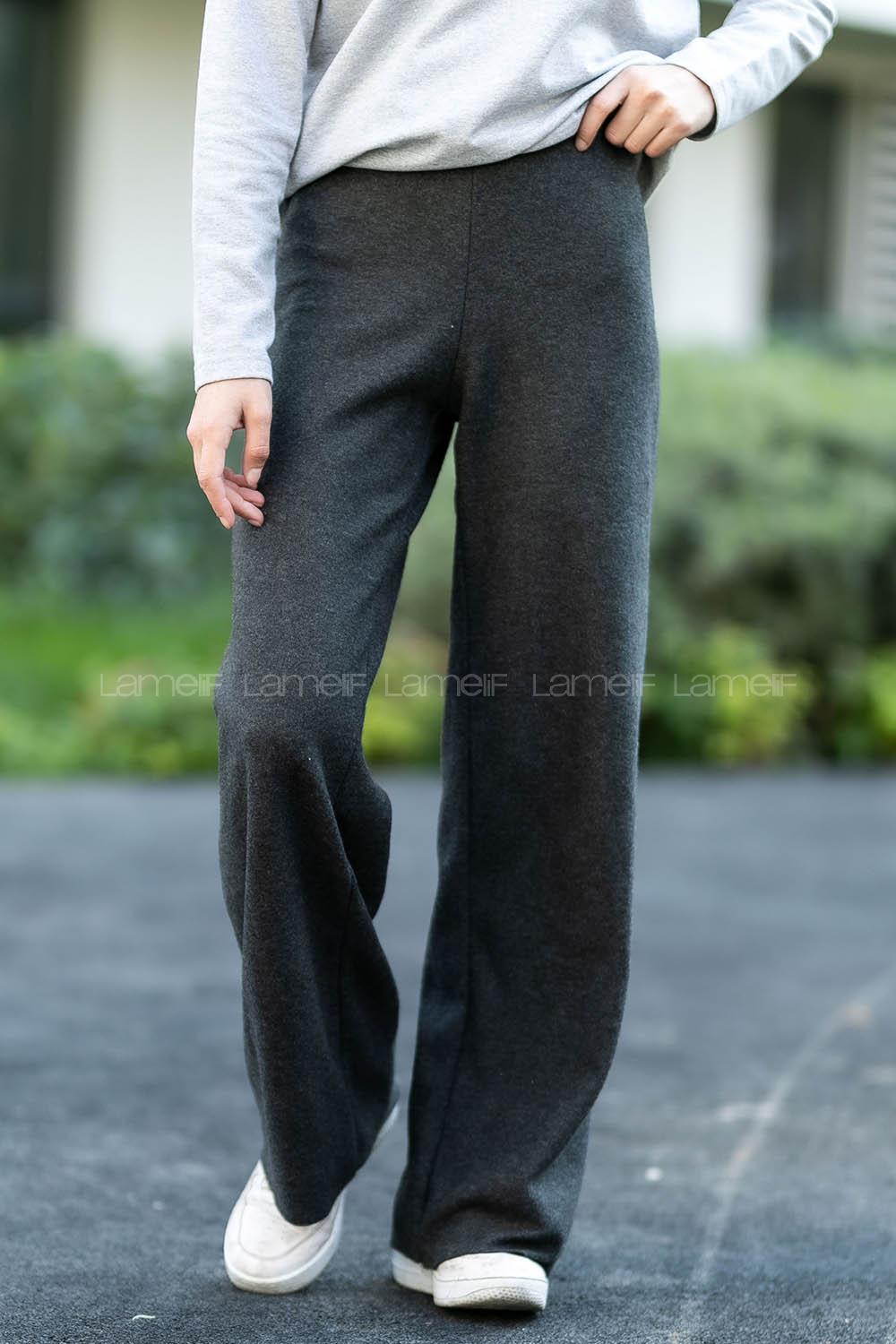 Modalamelif Örgü Salaş Bol Paça Pantolon Antrasit