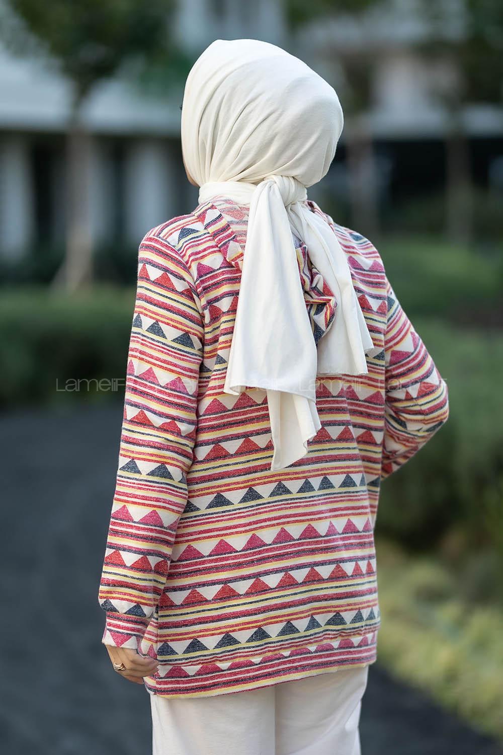 Modalamelif Kapüşon Detaylı Kanguru Cepli Desenli Sweat Pembe-Sarı