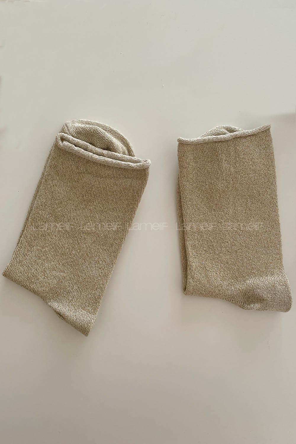 Modalamelif Simli Taş Rengi Çorap