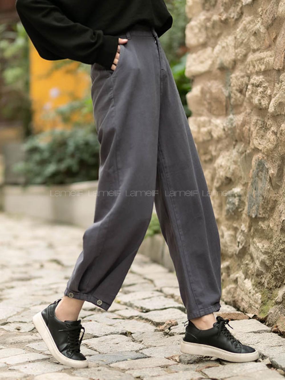 Modalamelif Yüksel Bel Detaylı Balon Mom Paça Jean Füme