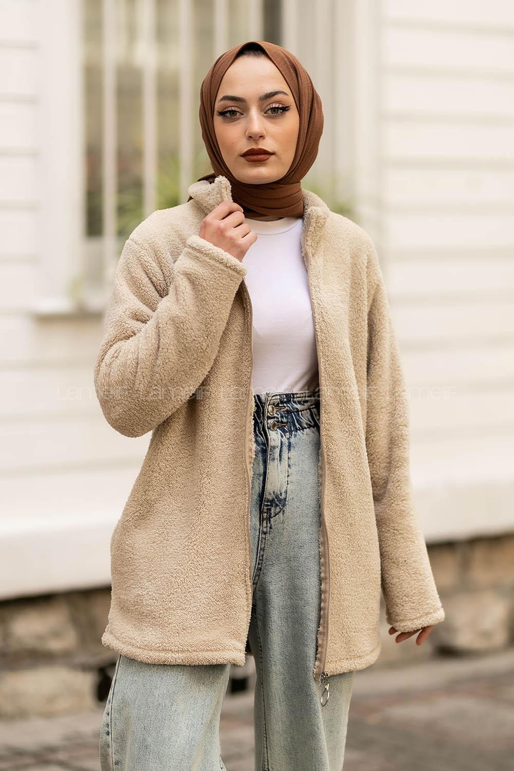 Modalamelif Yarım Balıkçı Yaka Peluş Bej