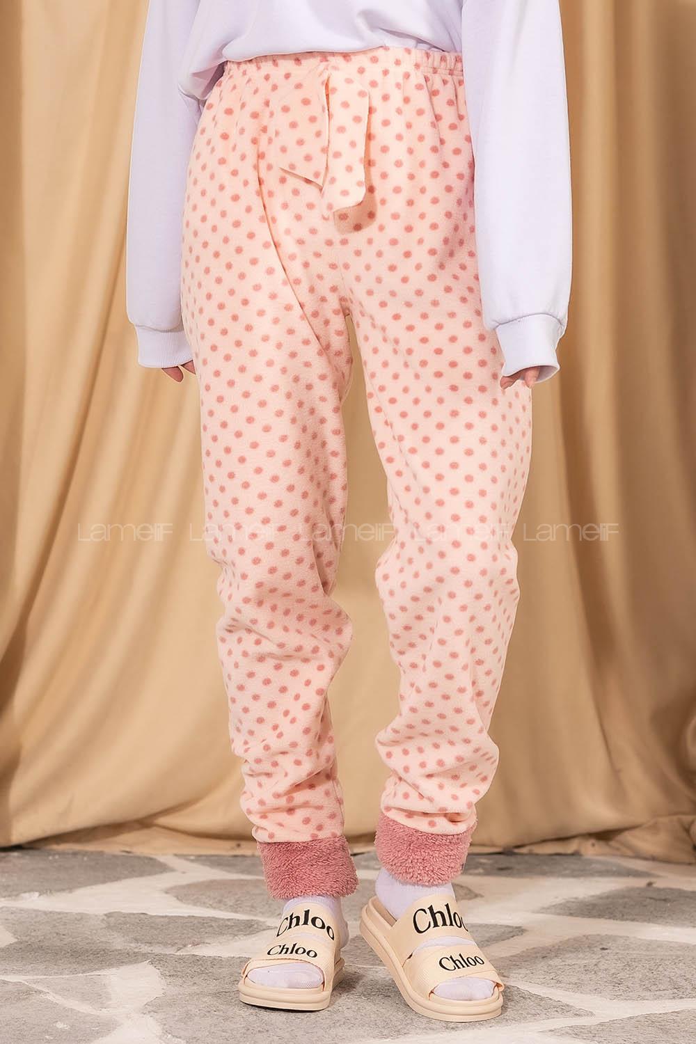 Modalamelif Puantiyeli Paçası Yumoş Detaylı Pijama Pembe